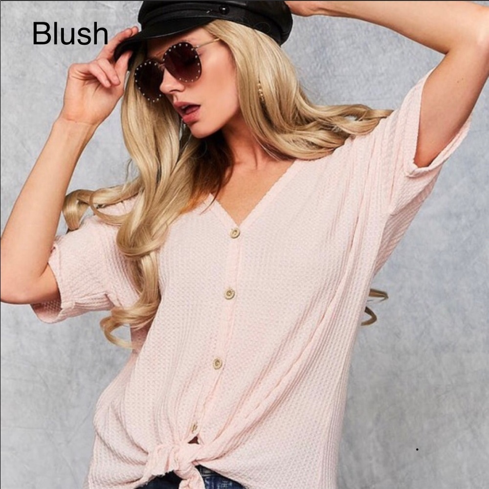 Front tie top button down thermal loose slouchy - Picture 4 of 8